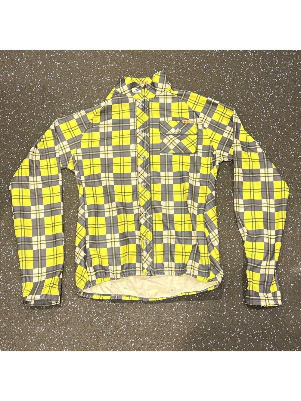 Sugoi Cycling Jersey Plaid Yellow Grey LumberJack Plaid Flannel Mens Medium